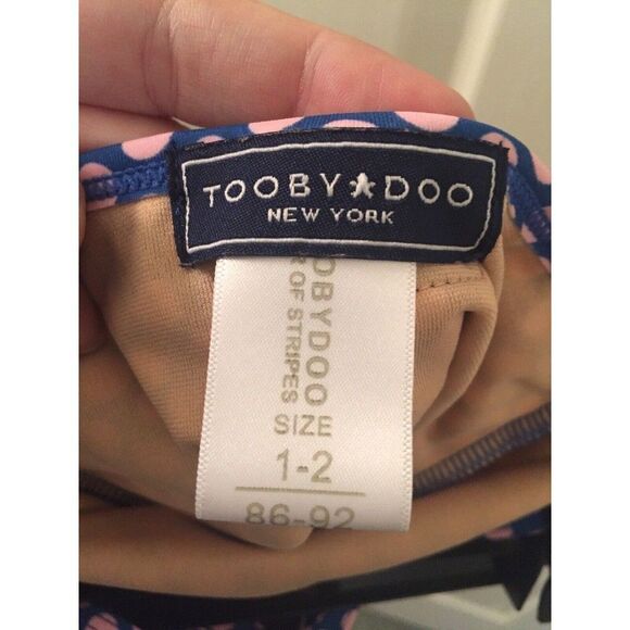 Toobydoo Halter Swimsuit One Piece Blue Pink Polka Dots Girls Size 1-2 Years - Picture 3 of 4